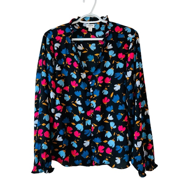 J CREW Women’s Ruffle Multi Colored Floral Print Size L - Picture 1 of 13